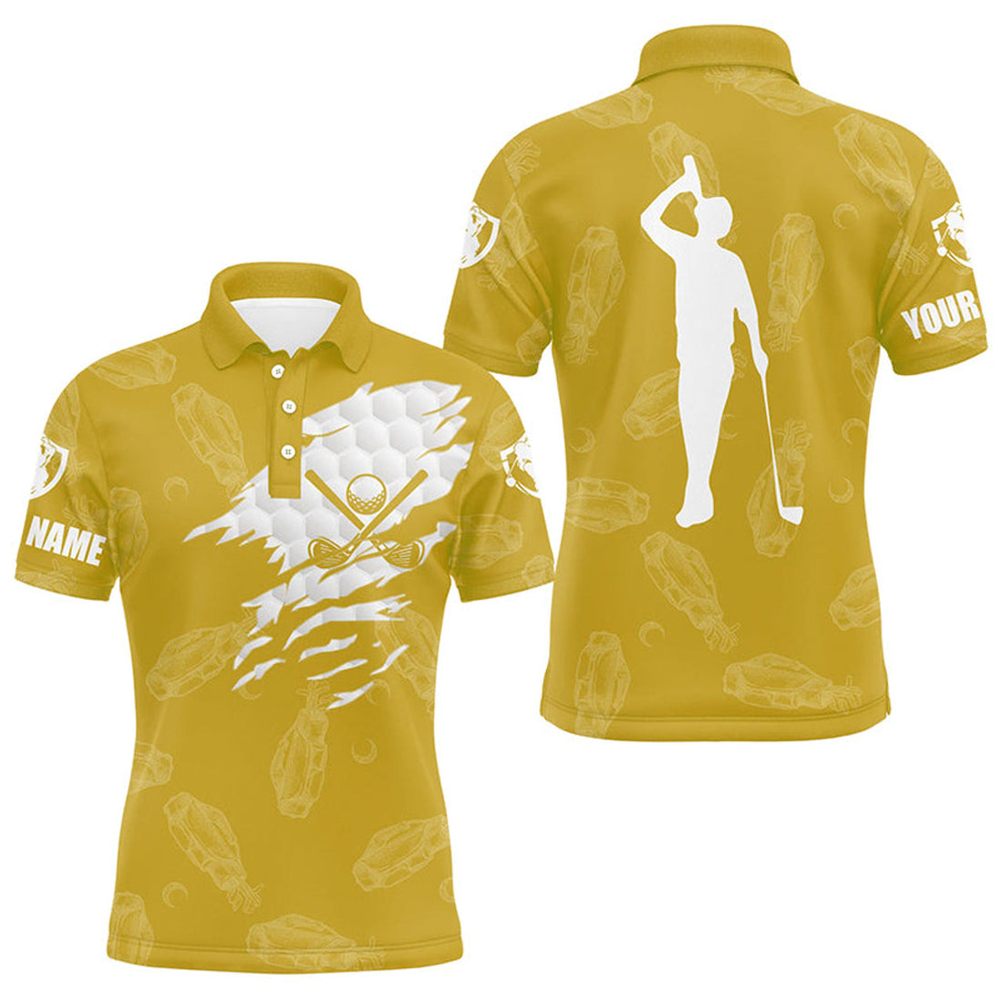 Custom Golf Polo Shirt Name Golf Clubs Pattern Yellow Men's Polo Shirt S-5XL
