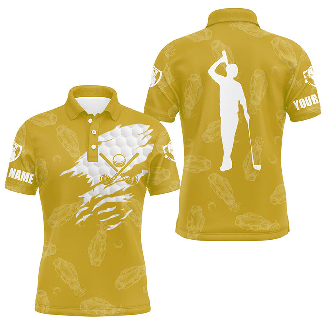 Custom Golf Polo Shirt Name Golf Clubs Pattern Yellow Men's Polo Shirt S-5XL