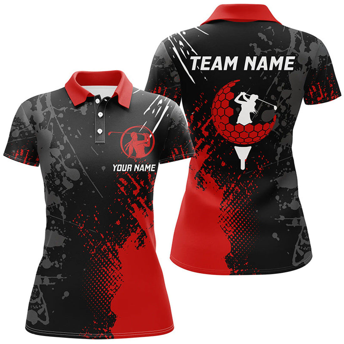 Custom Black and Red Golf Personalized Golf Gifts Women's Polo Shirts S-5XL