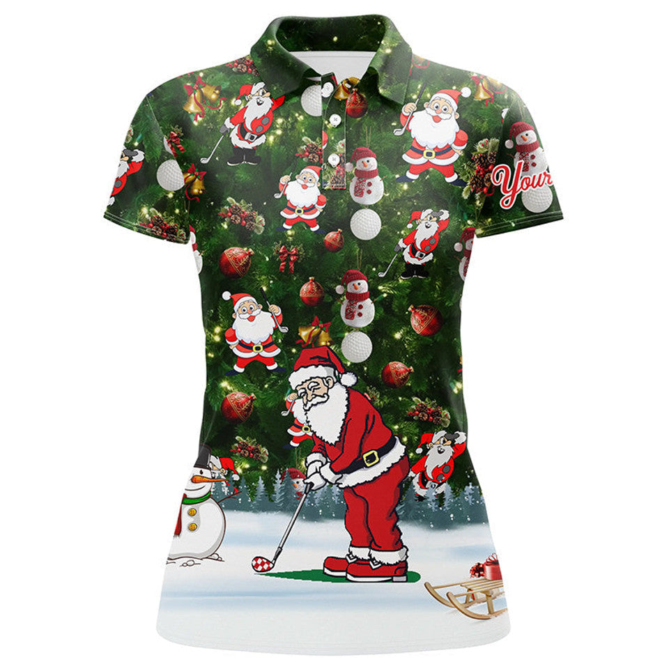 Custom Name Santa Golfer Shirt Funny Christmas Gift Women's Polo Shirts S-5XL