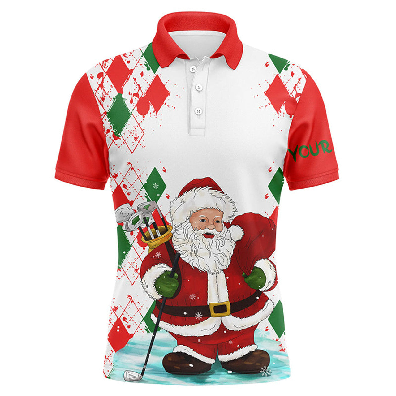 Christmas Santa Golfer Custom Name Apparel Personalized Gift Men's Polo Shirt
