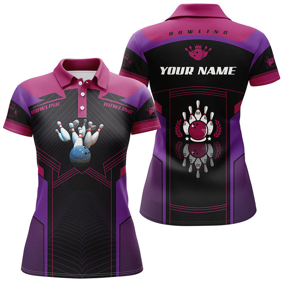 Custom Purple Bowling Shirt Gift for Women Girl Bowlers Women's Polo Shirts S-5XL
