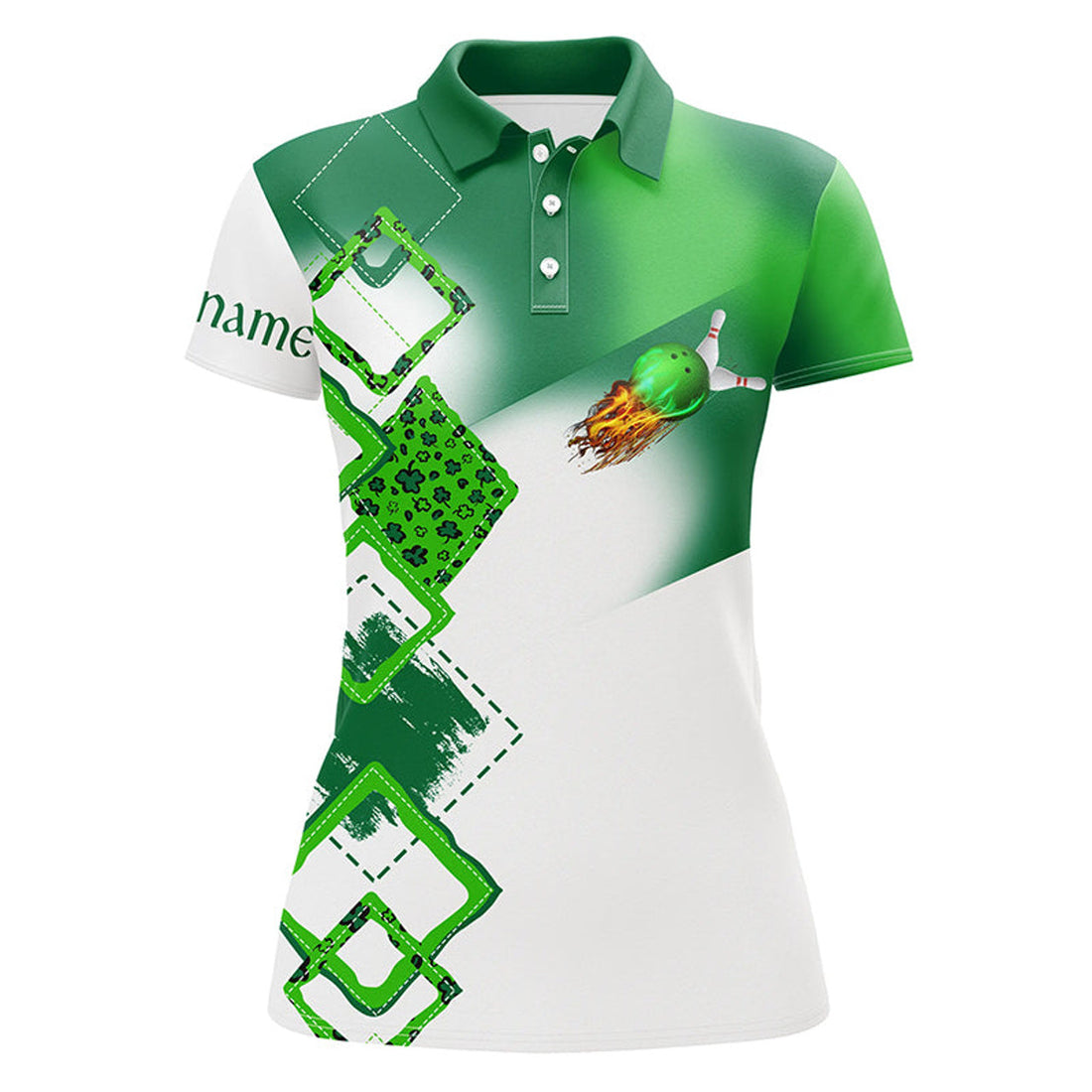 Custom Green Clover St Patrick Bowling Shirt for League Women's Polo Shirts S-5XL