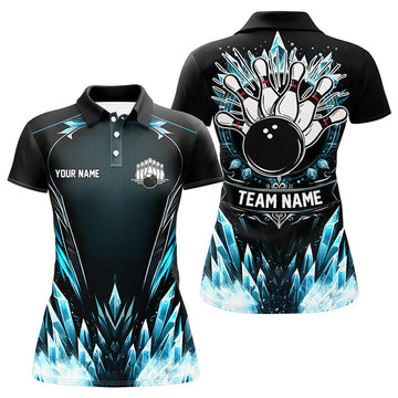 Custom Icy Blue Women Bowling Polo Shirt Black Team Gift Women's Polo Shirts S-5XL