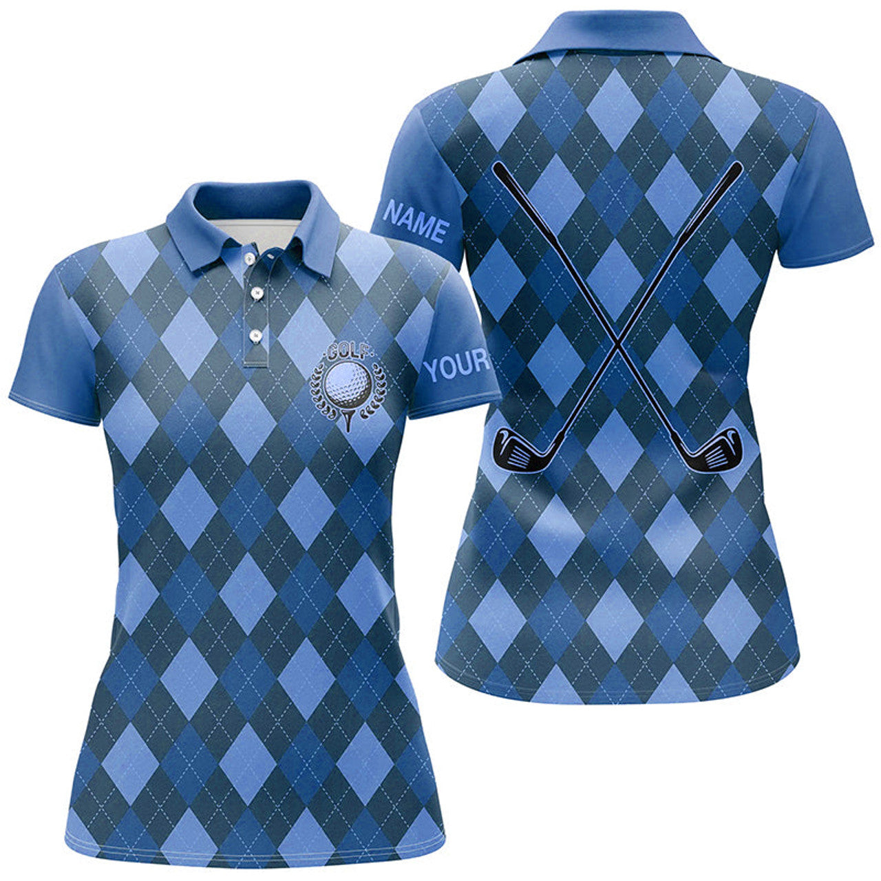 Custom Argyle Golf Polo Shirts with Name for Women Women's Polo Shirts S-5XL