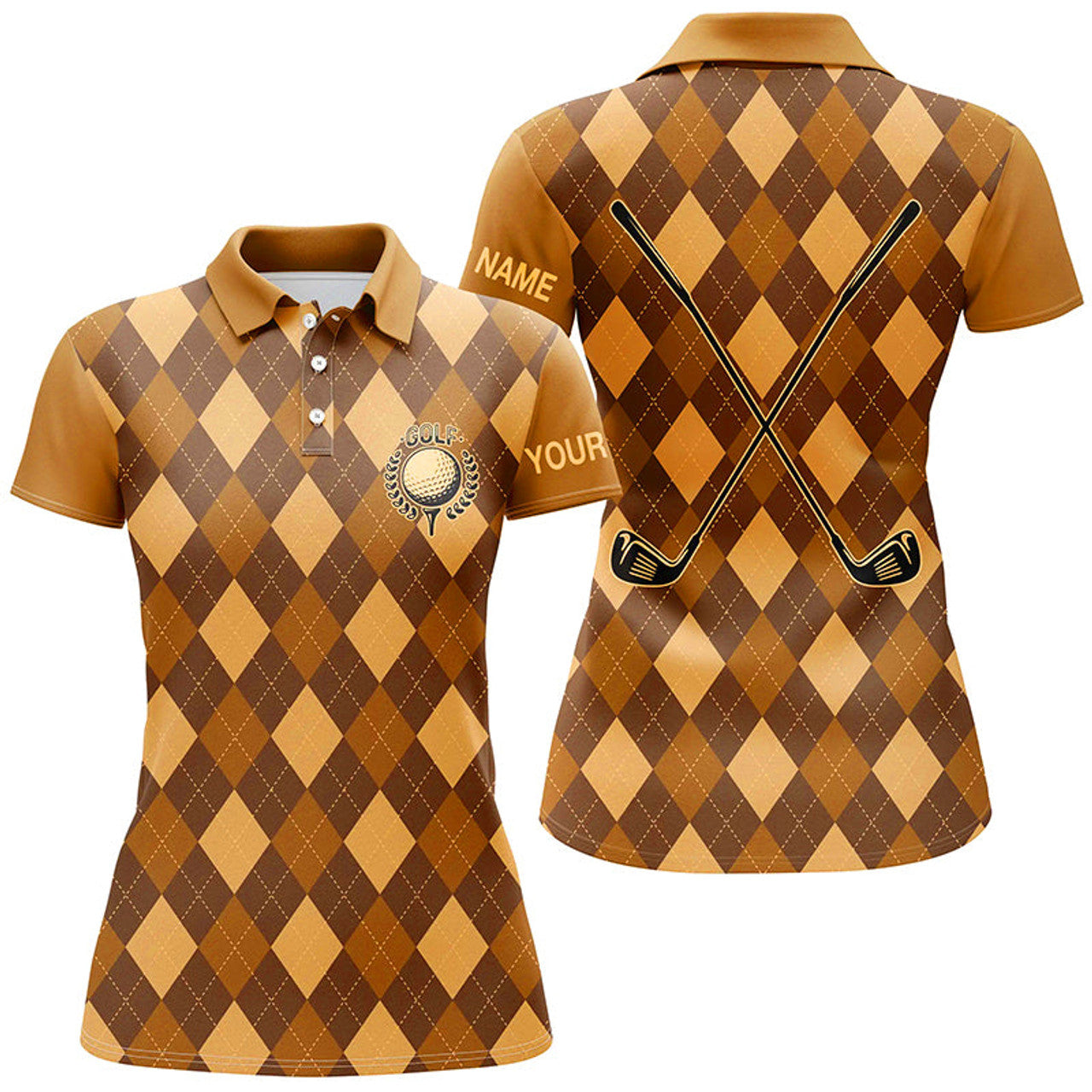 Custom Orange Argyle for Personalized Golf Gifts Women's Polo Shirts S-5XL