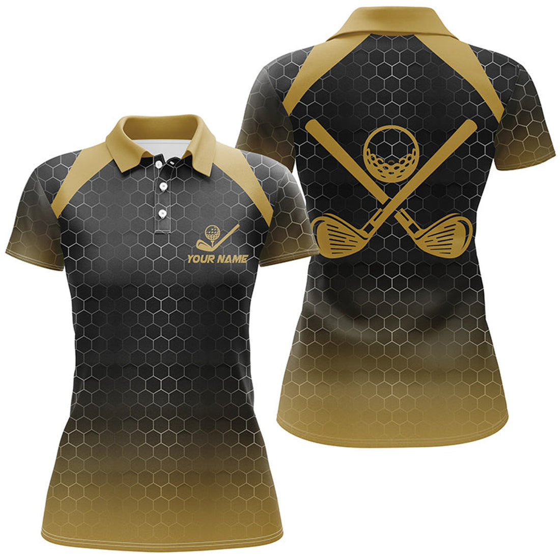 Custom Black Yellow Hexagon Golf Polo Womens Cool Gift Women's Polo Shirts S-5XL