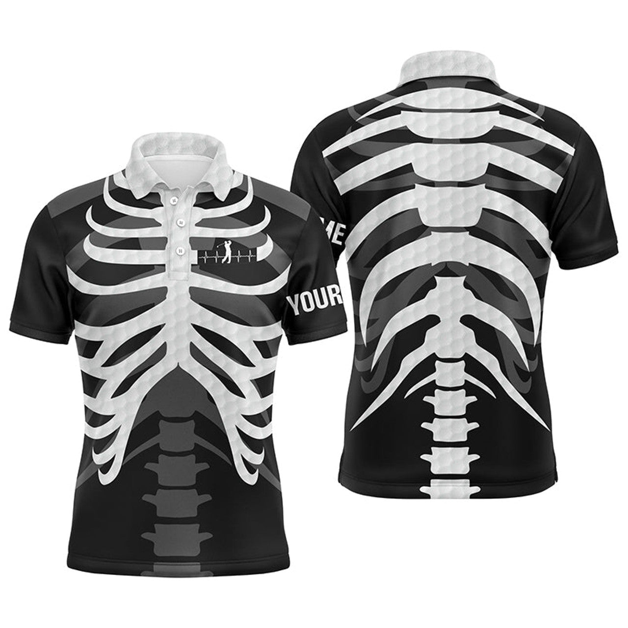 Men's Golf Polo Shirt Skeleton Halloween Golf Attire Men's Polo Shirt S-5XL
