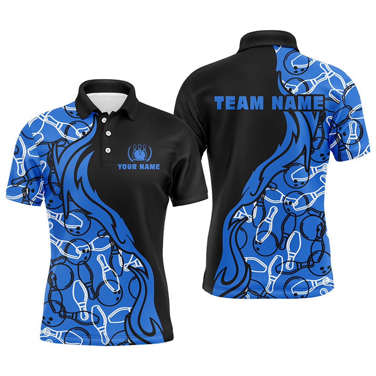 Black and Blue Pattern Bowling Shirt for Men Custom Team Men's Polo Shirt S-5XL