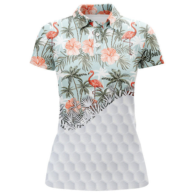 Custom Tropical Flamingo Palm Hibiscus Golf Tops for Team Women's Polo Shirts S-5XL