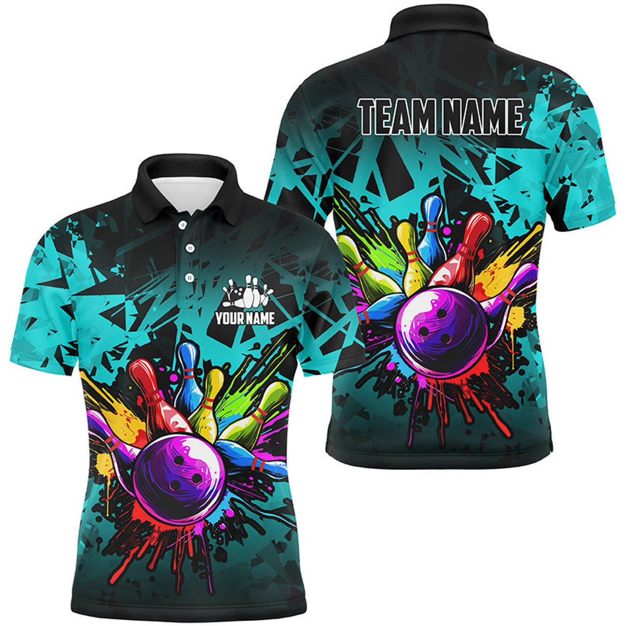 Colorful Bowling Polo Shirt for Men Size S-5XL