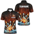 Fire and Water Bowling Ball Pins Men's Polo Shirt S-5XL