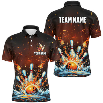 Fire and Water Bowling Ball Pins Men's Polo Shirt S-5XL