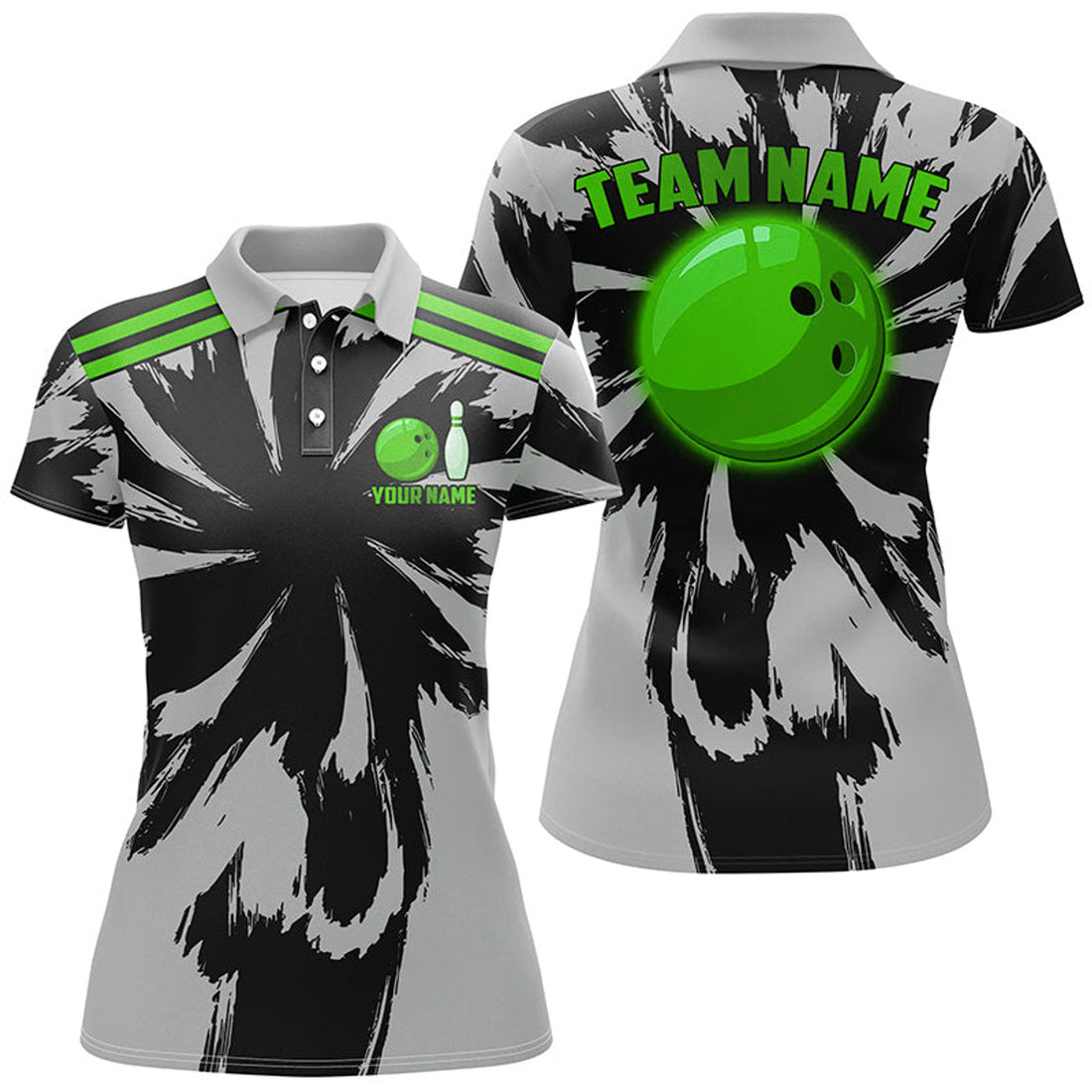 Custom Black Gray Bowling Shirt Green Ball Women's Polo Shirts S-5XL