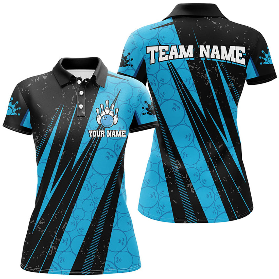 Custom Black Blue Camo Bowling Polo Women's Polo Shirts S-5XL