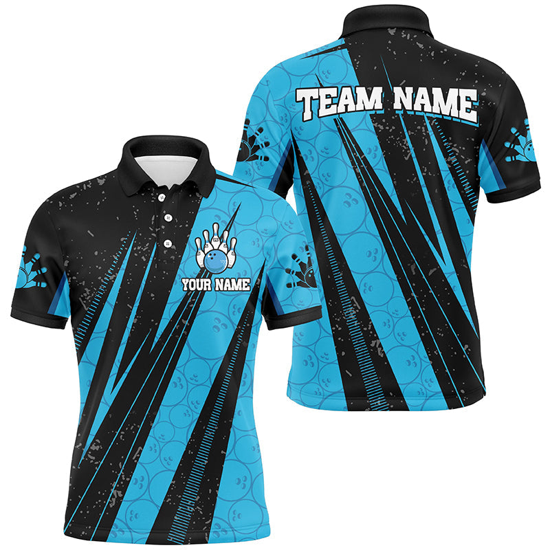Black Blue Camo Bowling Style Men's Polo Shirt S-5XL