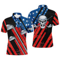 Custom American Flag Golf Skull Patriotic Golf Black Men's Polo Shirt S-5XL