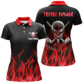 Custom Black Golf with Red Flame Skull Design Women's Polo Shirts S-5XL