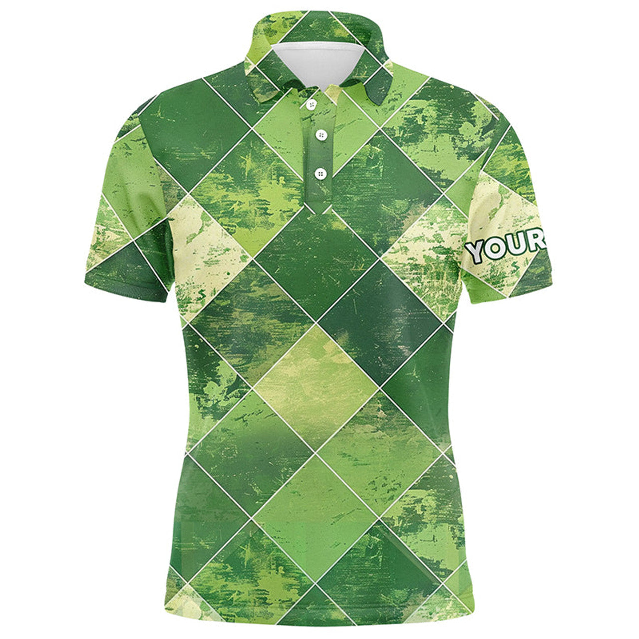 Green Argyle Plaid Golf Apparel Custom Mens Polo Shirt S-5XL