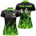 Custom Green Flame Bowling Personalized Team Shirts Women's Polo Shirts S-5XL