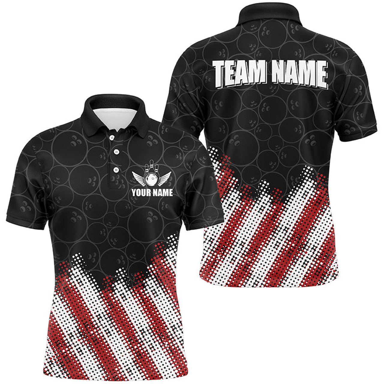 Red White Black Camo Custom Men Bowling Polo Shirt S-5XL