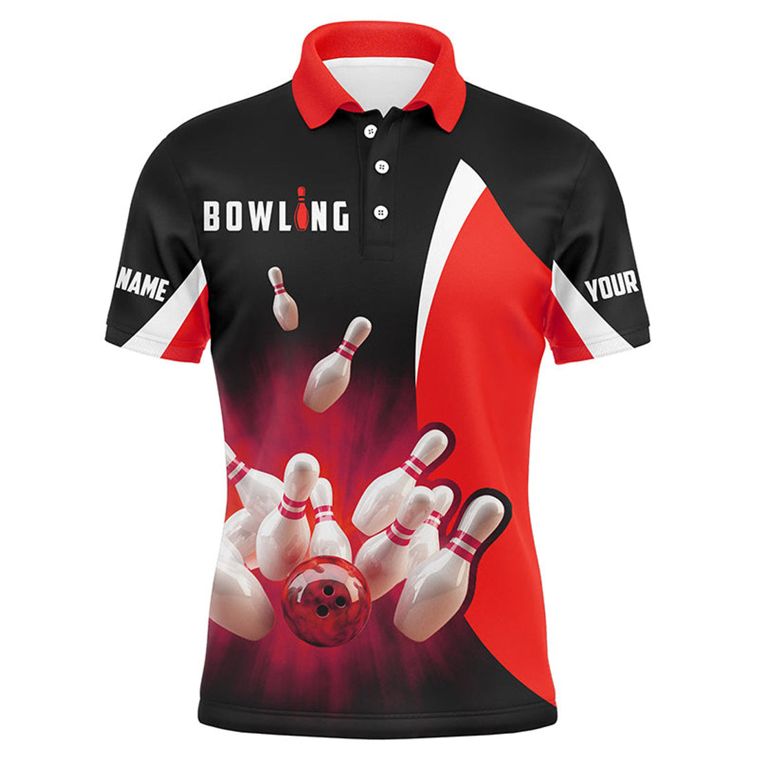 Custom Bowling Retro Black Red Men's Polo Shirt S-5XL