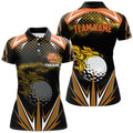 Custom Black Golf with Orange Fire Design for Ladies Women's Polo Shirts S-5XL