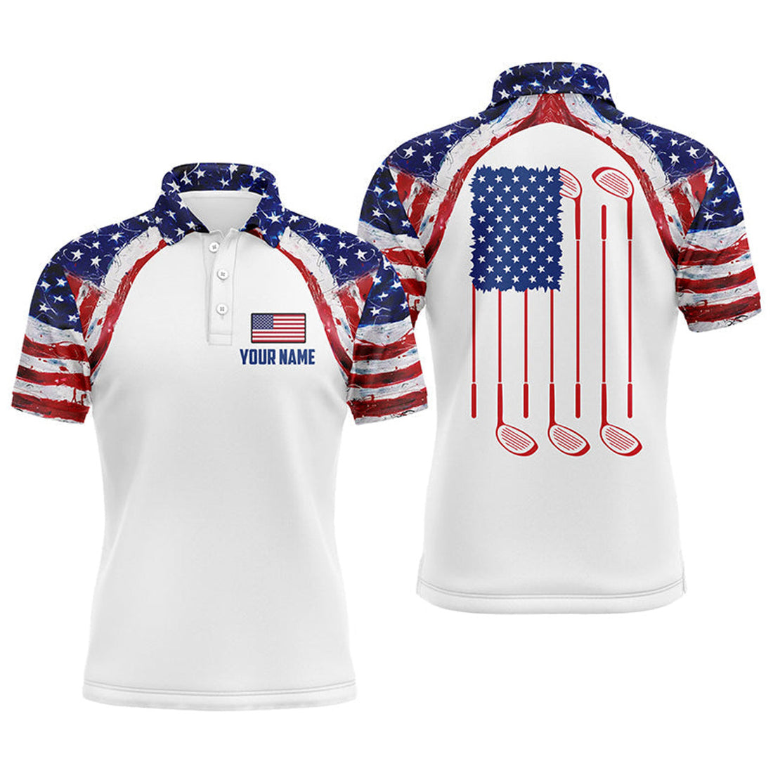 Custom Watercolor American Flag Golf Gift Men's Polo Shirt S-5XL