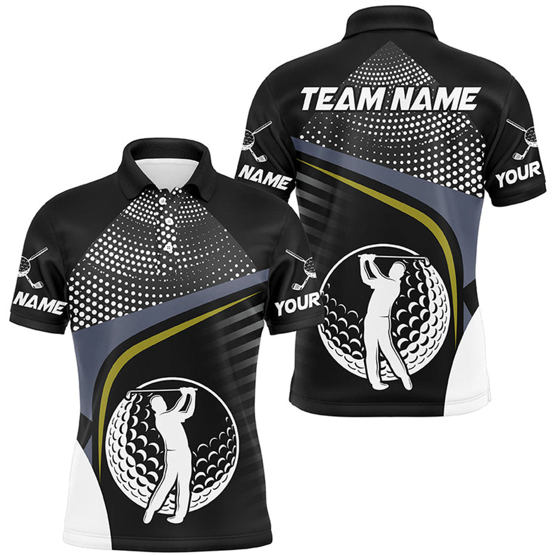 Custom Black and White Golf Ball Design Golf Attire Men's Polo Shirt S-5XL