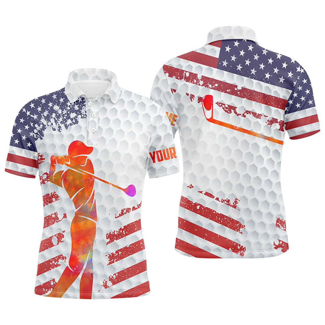Custom Golf Shirt American Flag White Golf Balls Gift Men's Polo Shirt S-5XL