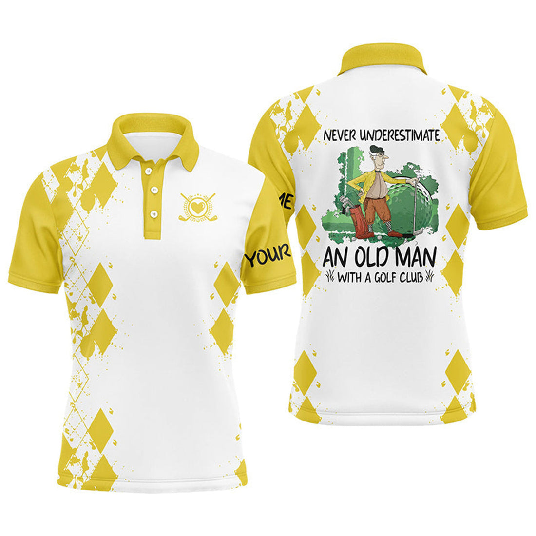 Golf Shirt Never Underestimate an Old Man with Yellow Men's Polo Shirt S-5XL