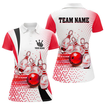 Custom Bowling Polo Shirt Ball Pins Team Gifts Red Womens Polo Shirts S-5XL
