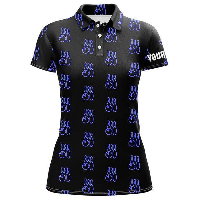 Custom Black Neon Bowling Pattern Shirt for Team League Women's Polo Shirts S-5XL