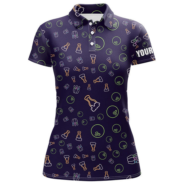 Custom Beer Glow Bowling Bowling League Women's Polo Shirts S-5XL