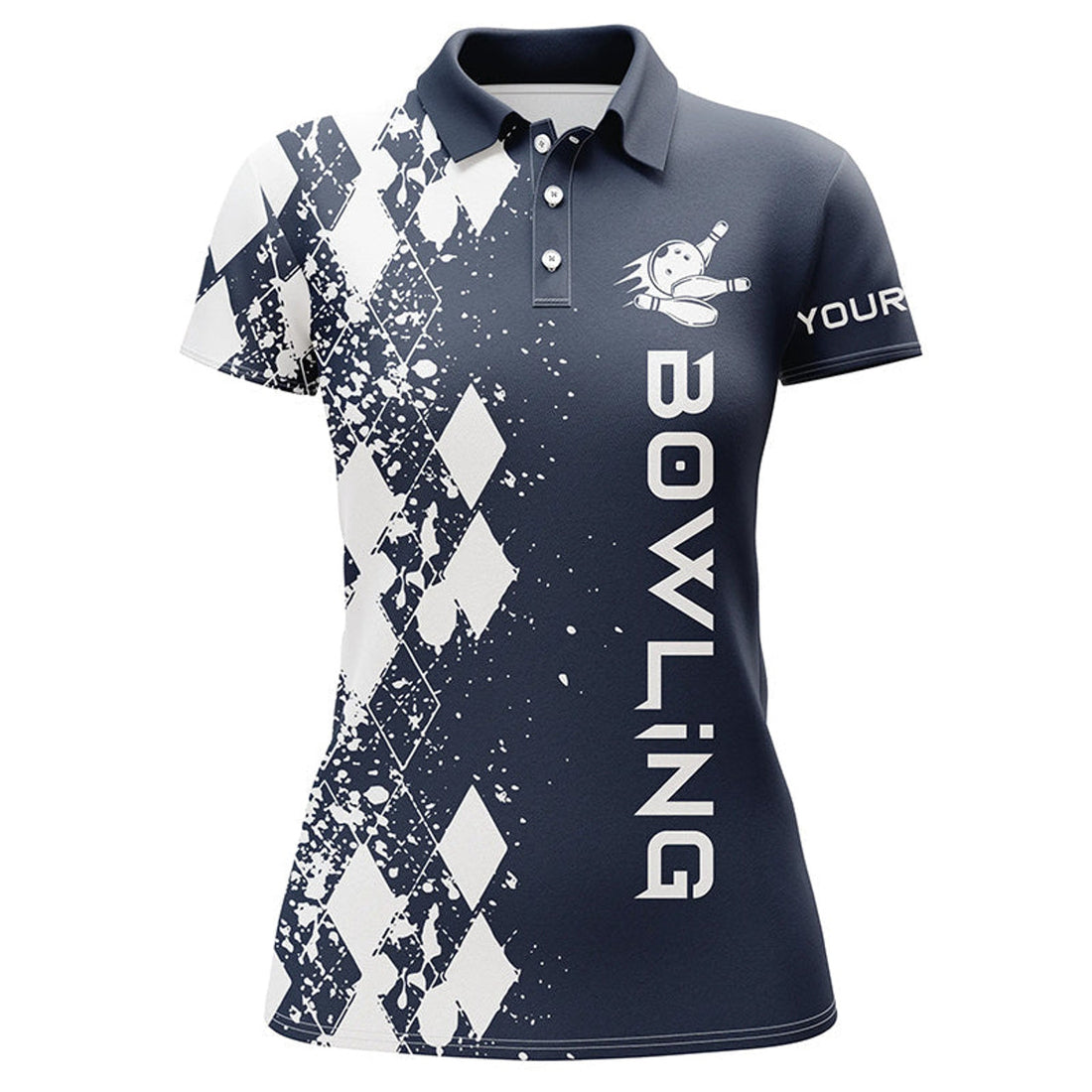 Custom Name Navy Bowling Shirt Gift for Her Women's Polo Shirts S-5XL
