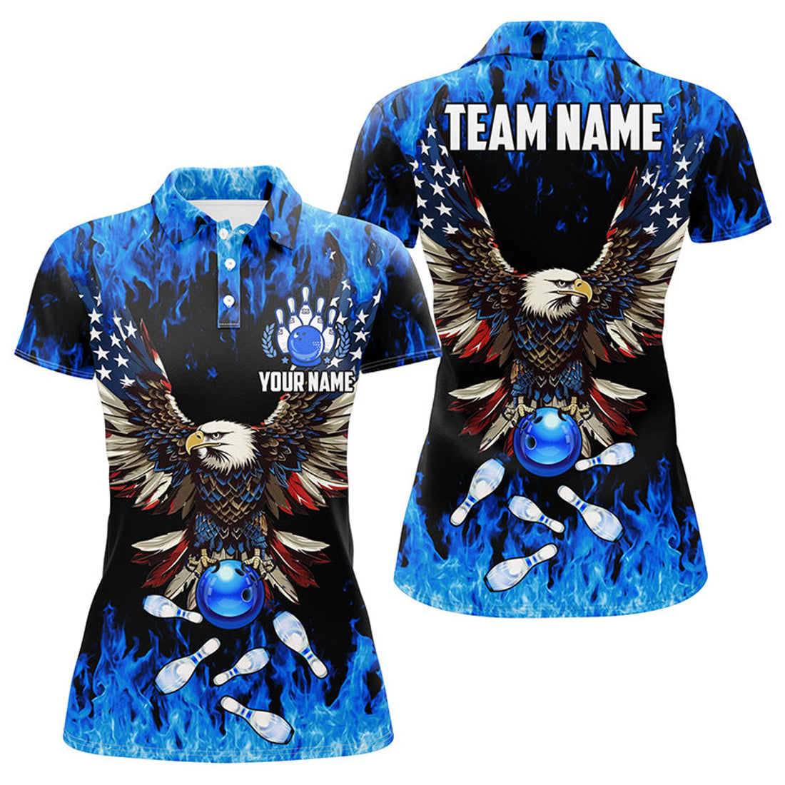 Blue Flame Eagle Bowling Polo Shirt Gift For Bowlers Women's Polo Shirts S-5XL