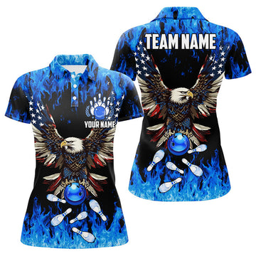 Blue Flame Eagle Bowling Polo Shirt Gift For Bowlers Women's Polo Shirts S-5XL