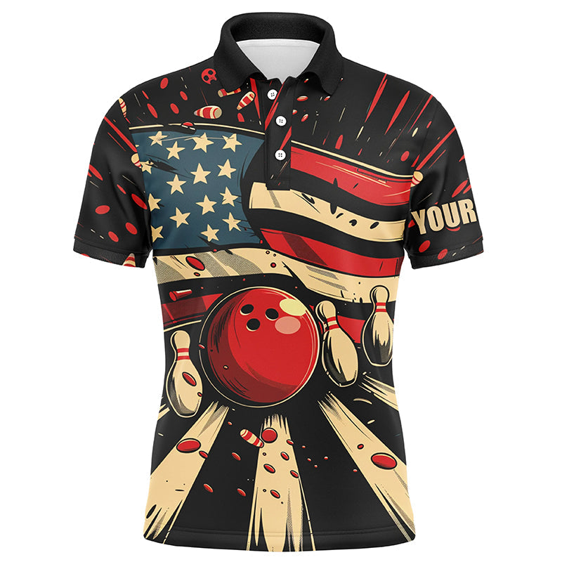 American Flag Retro Bowling Men's Polo Shirt Size S-5XL