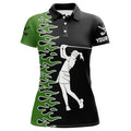 Custom Name Black and Green Flame Golf Outfit Gift for Her Women's Polo Shirts S-5XL