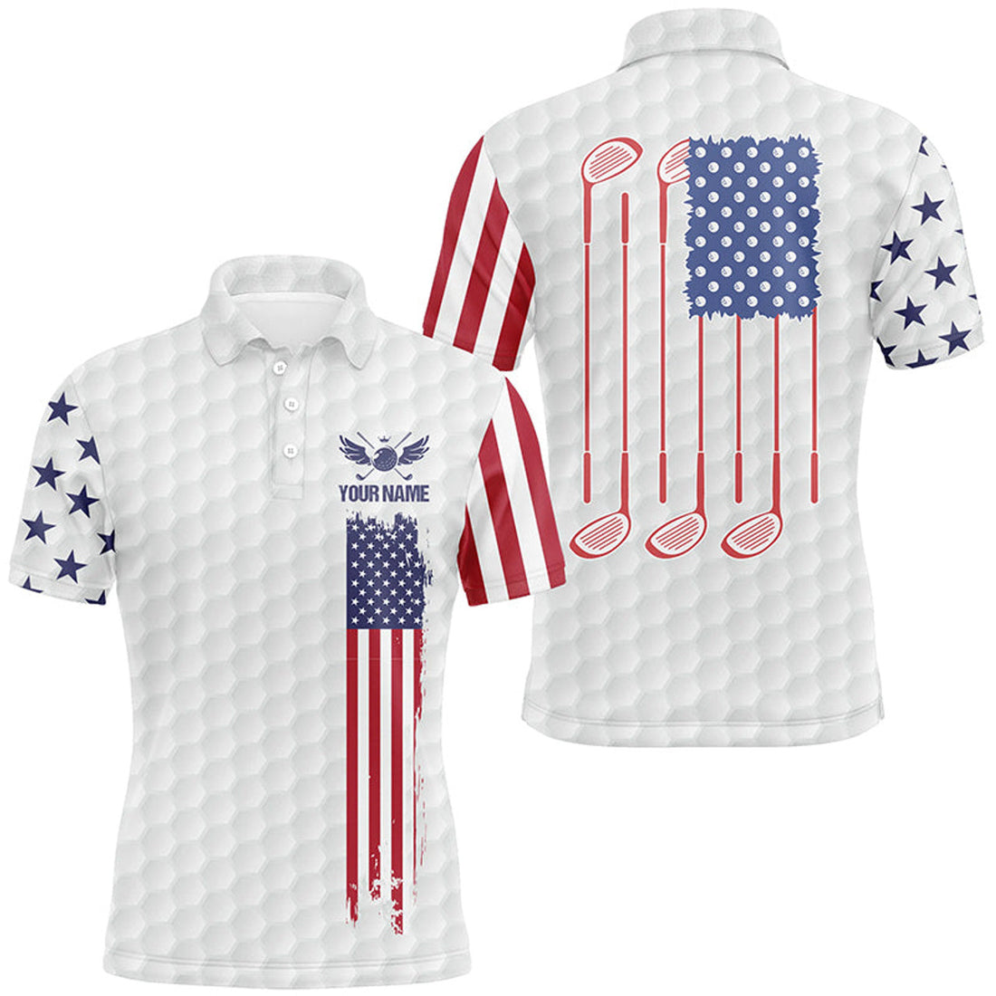 Custom Patriotic Golf Shirt American Flag Golf Clubs Men's Polo Shirt S-5XL