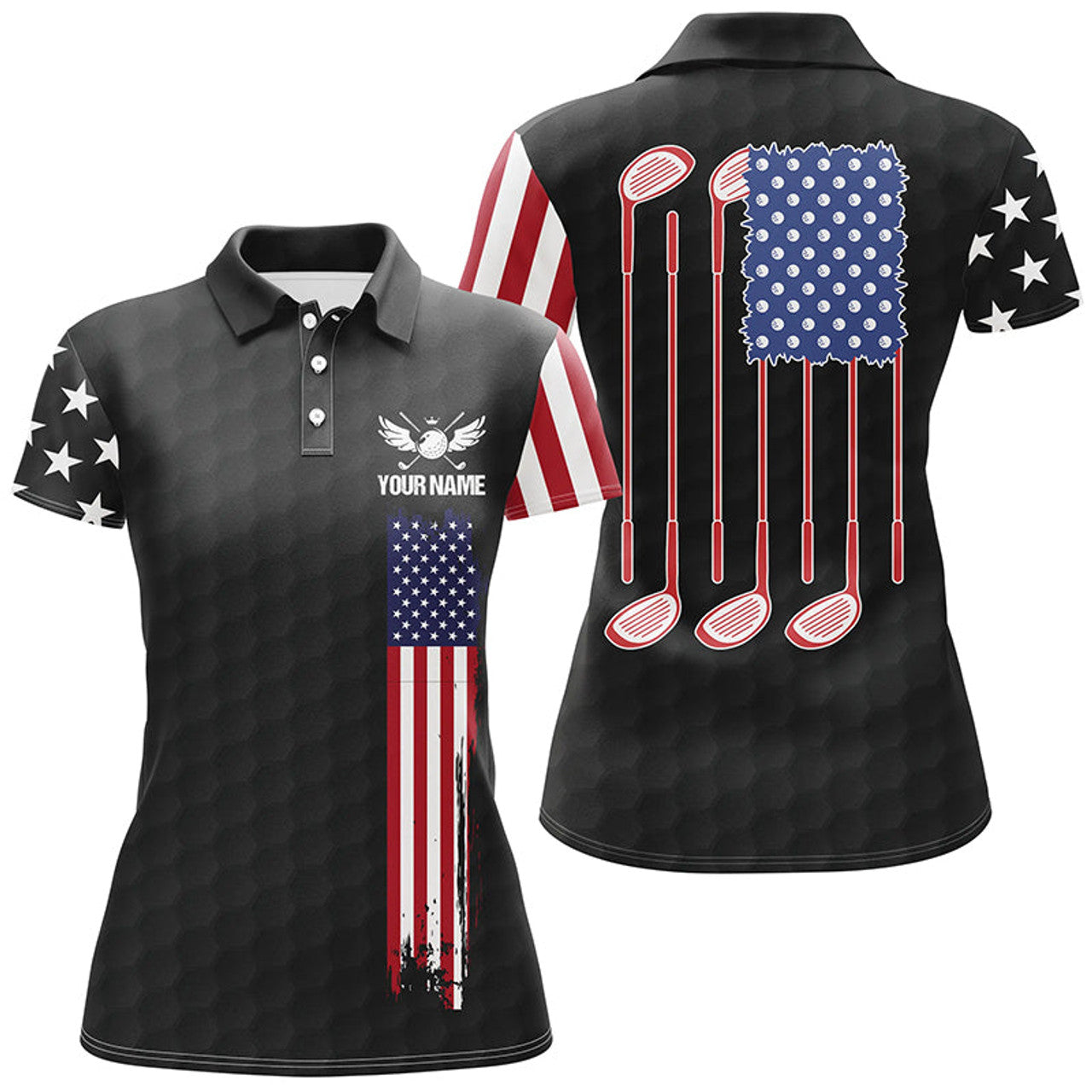 Custom Patriotic Golf for with American Flag Golf Clubs Women's Polo Shirts S-5XL