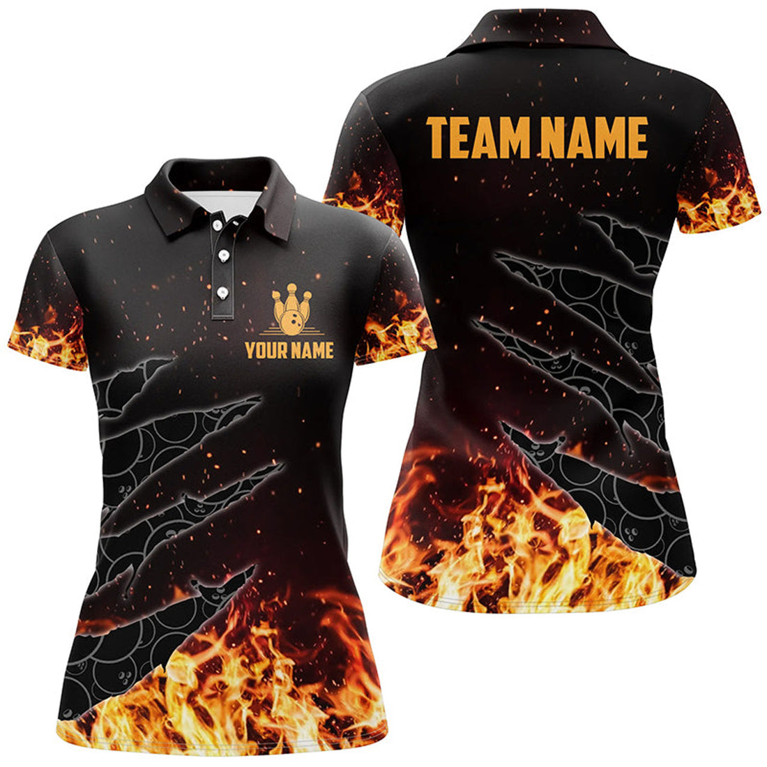 Custom Bowling Flame Camo Polo Shirts for Women 3D Polo Shirt Size S-5XL