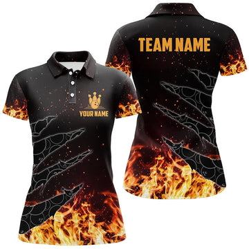Custom Bowling Flame Camo Polo Shirts for Women 3D Polo Shirt Size S-5XL