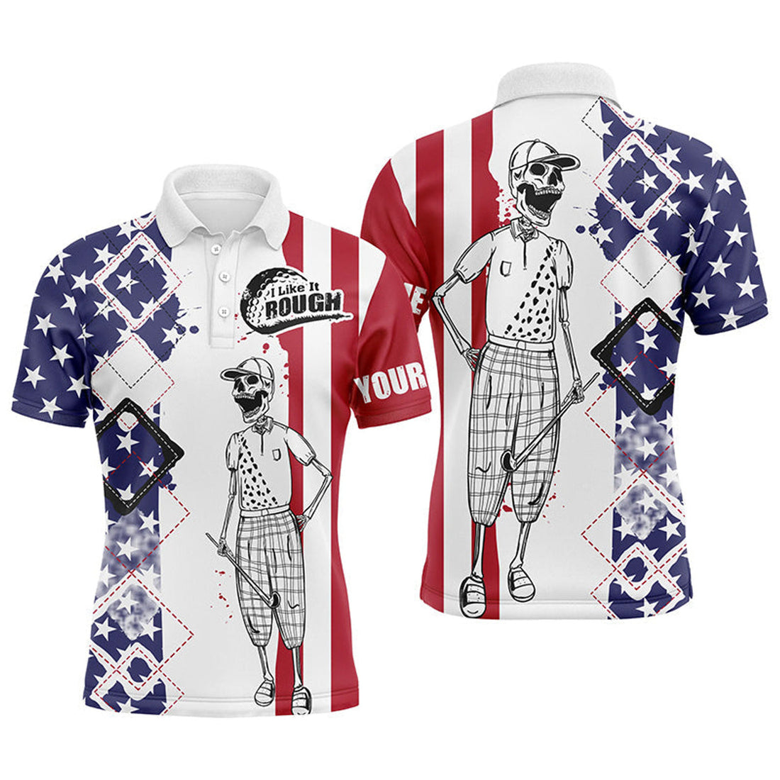 Custom Golf Skull American Flag Name Apparel Gift Men's Polo Shirt S-5XL