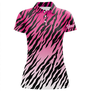 Custom Pink Tiger Stripes Golf Shirt Gift for Her Women's Polo Shirts S-5XL