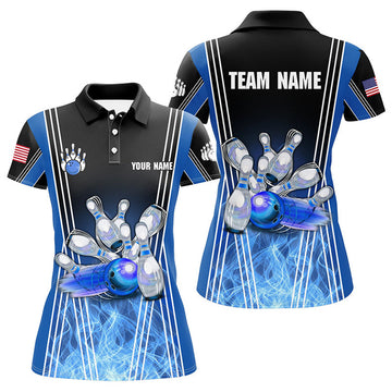 Custom Blue Flame Bowling Polo Shirts For Women Gift Women's Polo Shirts S-5XL