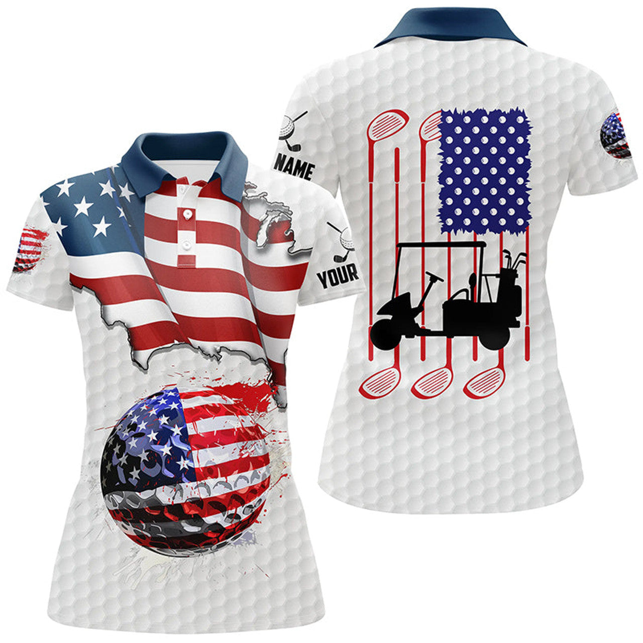 Custom American Flag White Golf Ball Patriotic Gift Women's Polo Shirts S-5XL