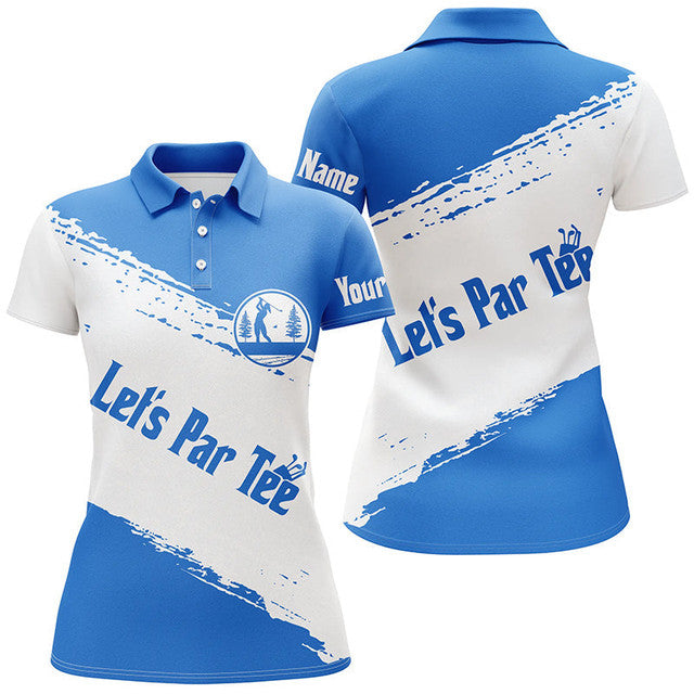 Custom Blue And White Golf Polo Shirts Lets Par Tee Golf Womens Polo Shirts S-5XL