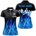 Custom Blue Flame Bowling Polo Shirt Personalized Women's Polo Shirts S-5XL