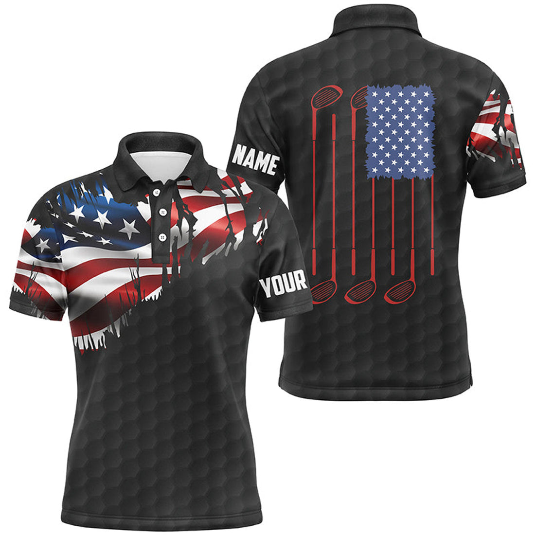 Personalized black golf polo American flag 4th July gift Men's Polo Shirt S-5XL